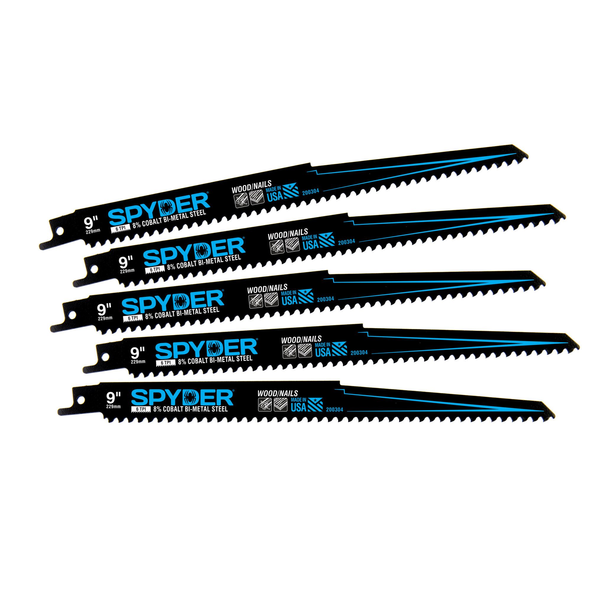 SPYDER Black Series™, 9in. 6-Tpi Mtl/Wood Cutting Recip Saw Blades, 5Pk, Blade Length 9 in, Included (qty.) 5 Model# 200304
